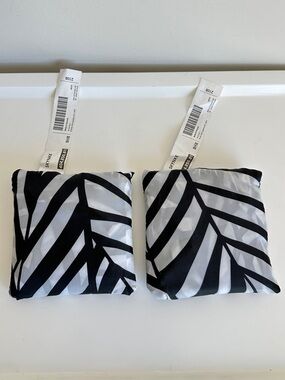 IKEA 2 Skynke Reusable Foldable Pocket Shopping Bags Travel Black White Leaf